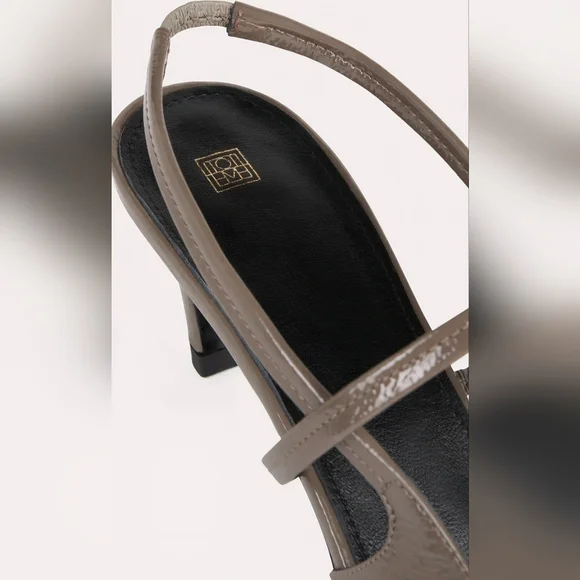 Toteme Sharp Pointy Patent Strap Slingback Heel Pumps Taupe 50mm EU 38 7.5 8 NEW - Picture 3 of 5